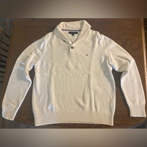 Cream Tommy Hilfiger Cotton Shawl Neck Sweater Large